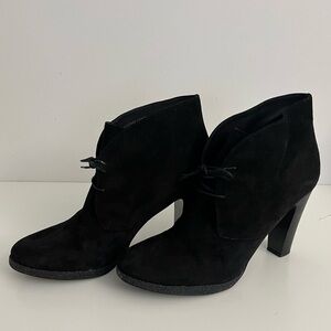 J.Crew Black Suede Lace-Up Ankle Booties (Leather Upper & Lining)